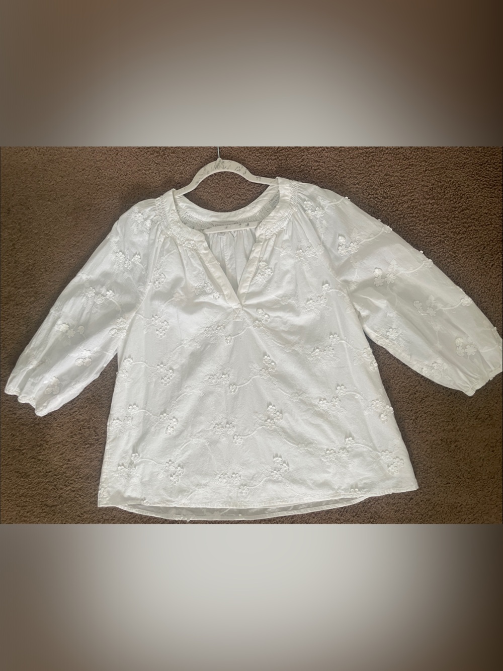 crown & ivy White Smocked Yoke Blouse
